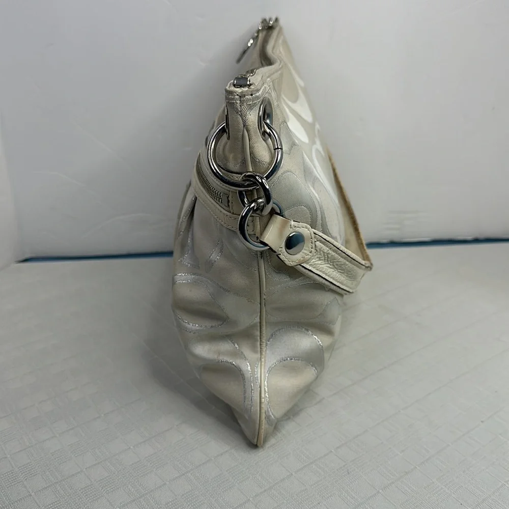 Coach Poppy medium satchel hobo Handbag M1093-17047 gray canvas metallic Accents